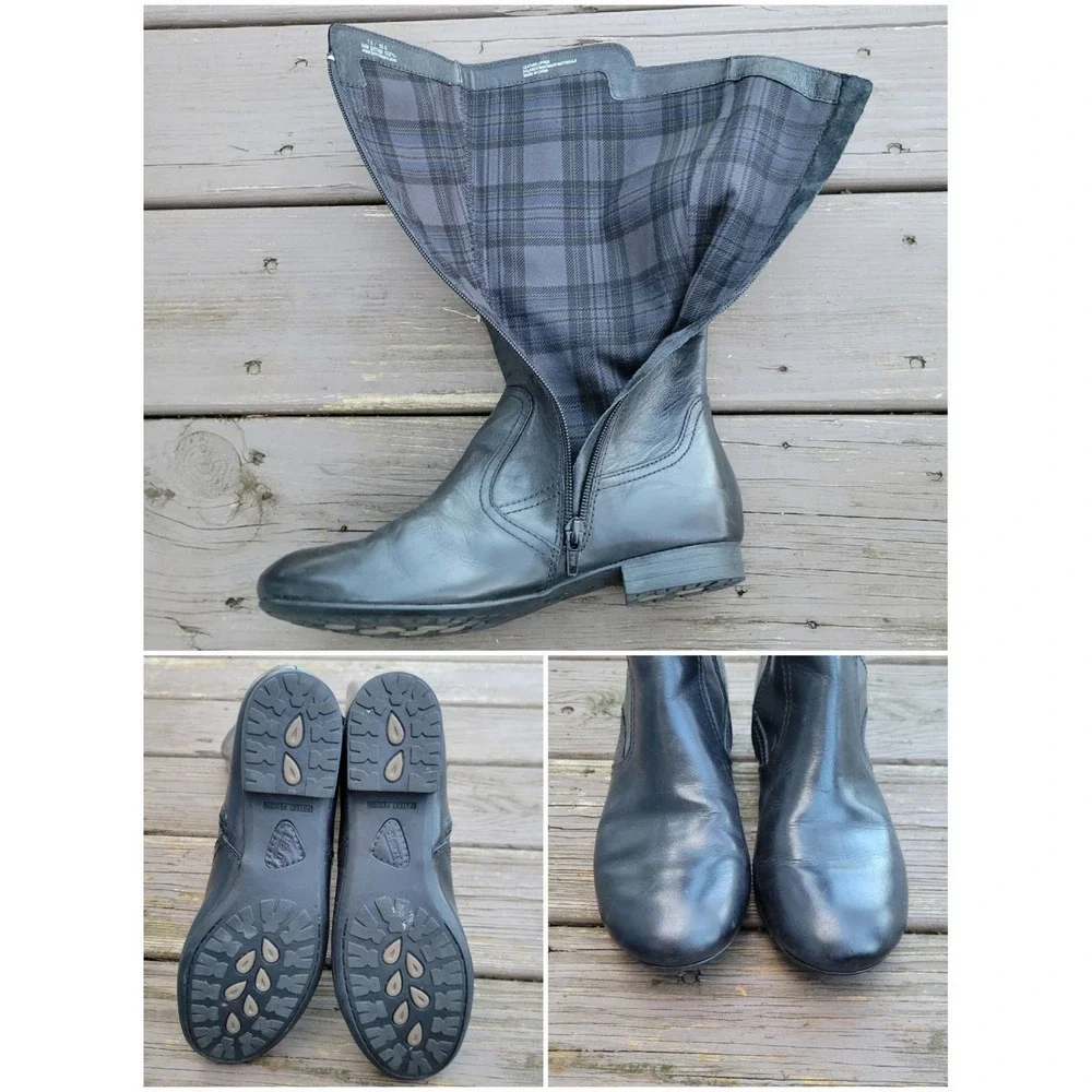Born Martika‎ Boots Black Leather Button Tall Knee High Side Zip Size 7.5